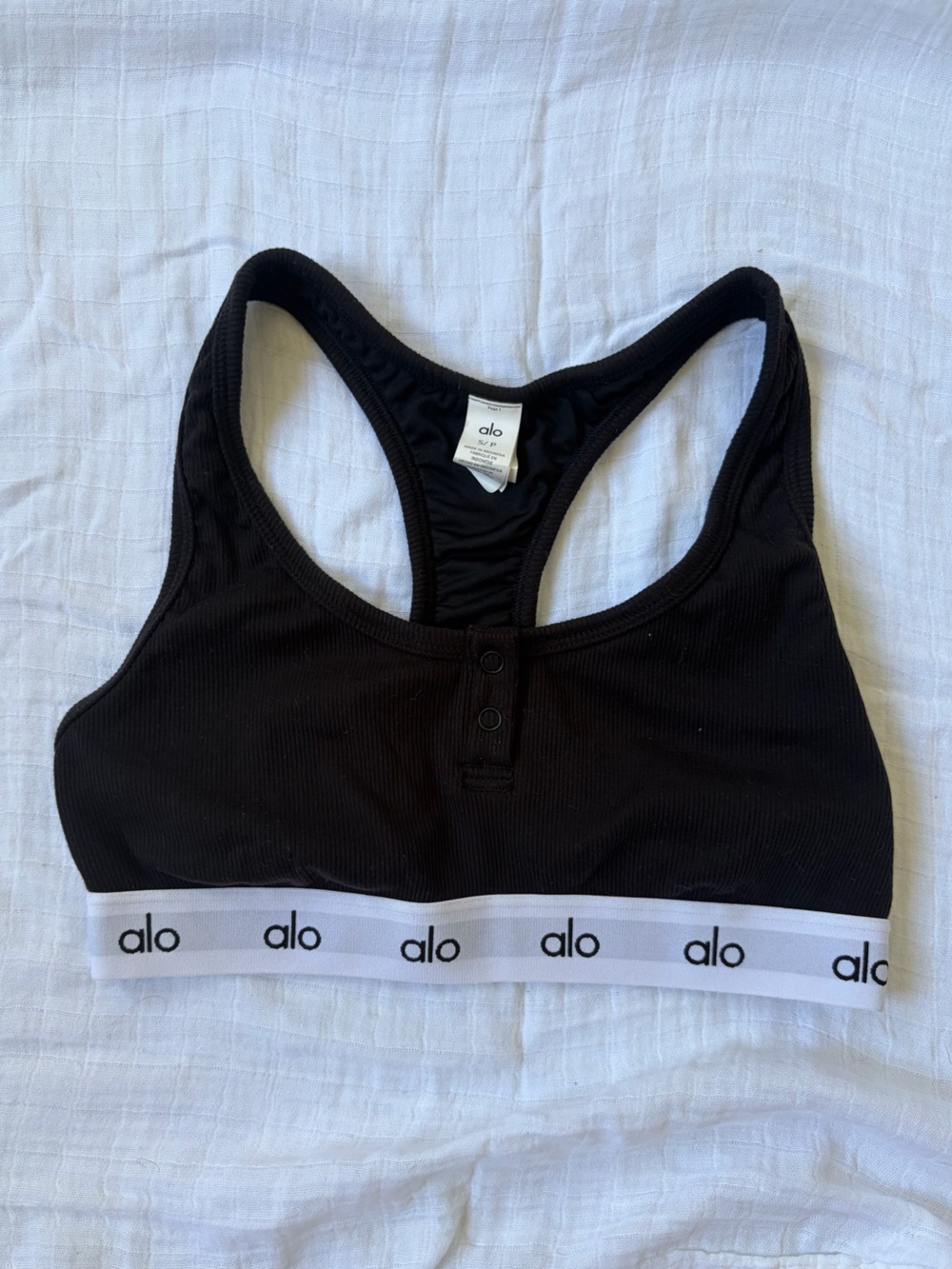 ALO Yoga Black Icon Ribbed Henley Bra